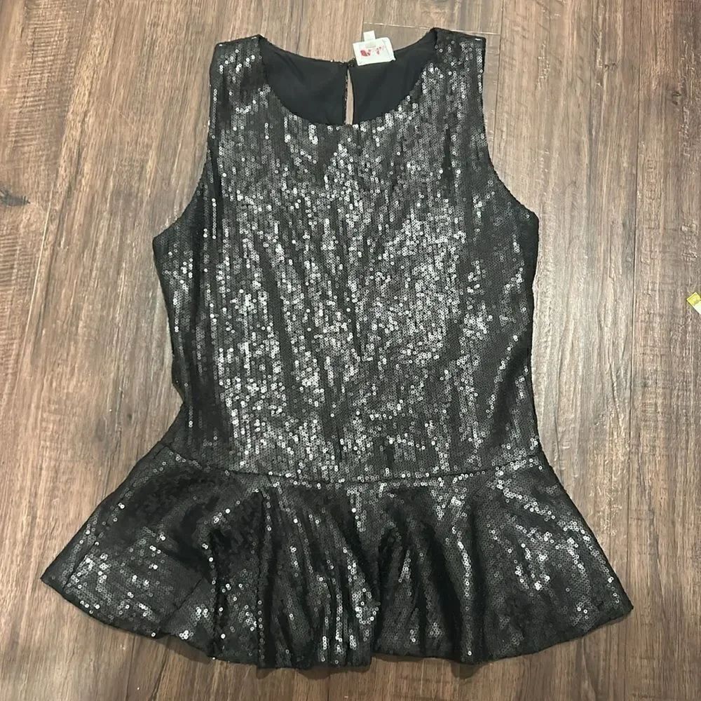 Parker Black Sequence Peplum Top, Size Large